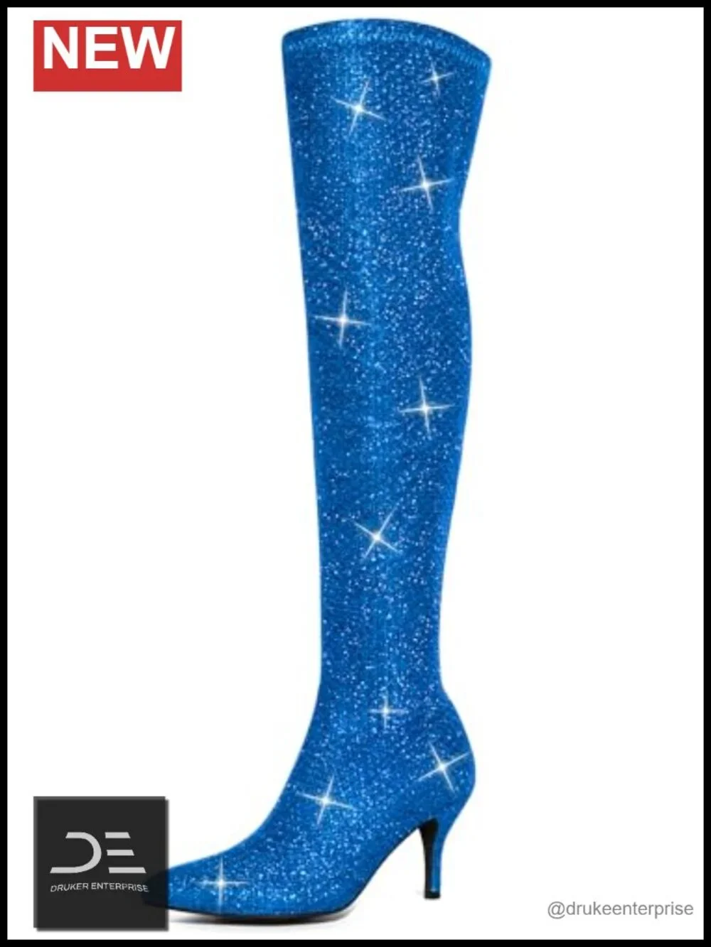 Glitter Over the Knee Stiletto Heel Boots with Side Zip Pointed Toe